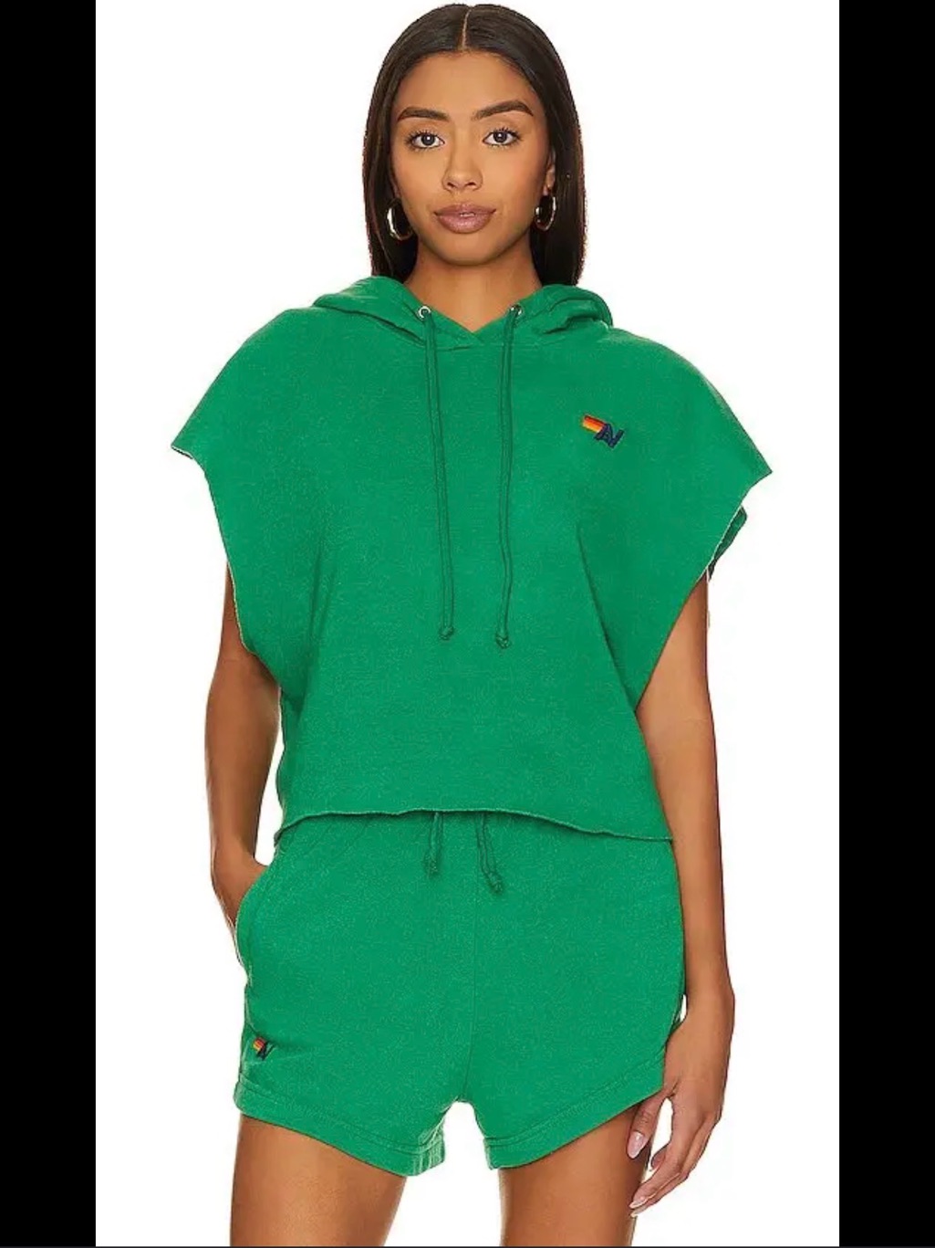 Aviator Nation Logo Embroidery Cropped Sleeveless Pullover In Green